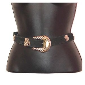 Black Suede Thunderbird Belt with Silver Buckle